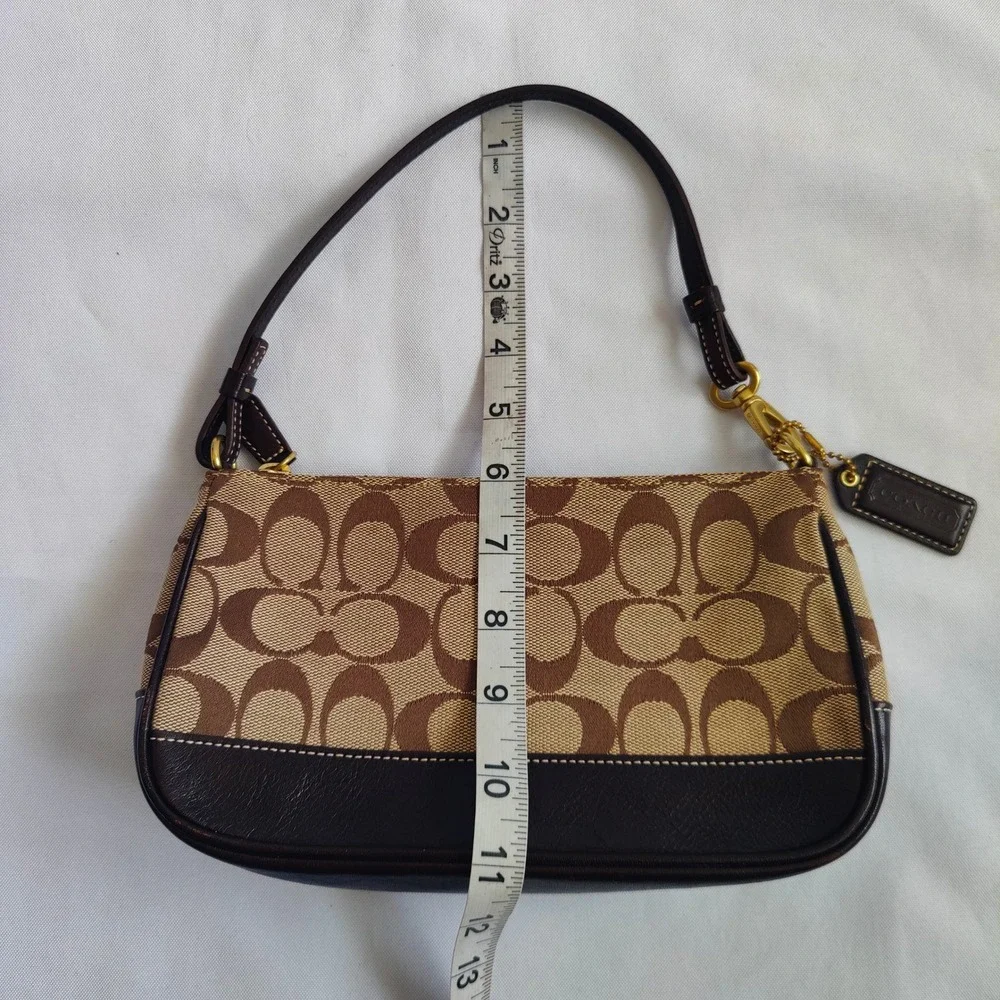 COACH Demi Signature CC Jacquard Baguette Mini Shoulder Bag 06094 Brown Leather